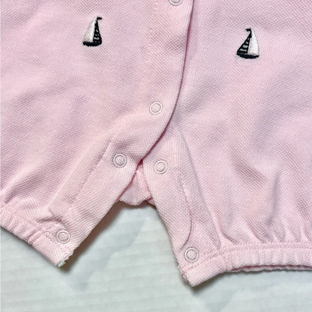 Little Me Baby Girl Sailboat Romper 3M Pink Pique Ruffle NWT Coastal Preppy